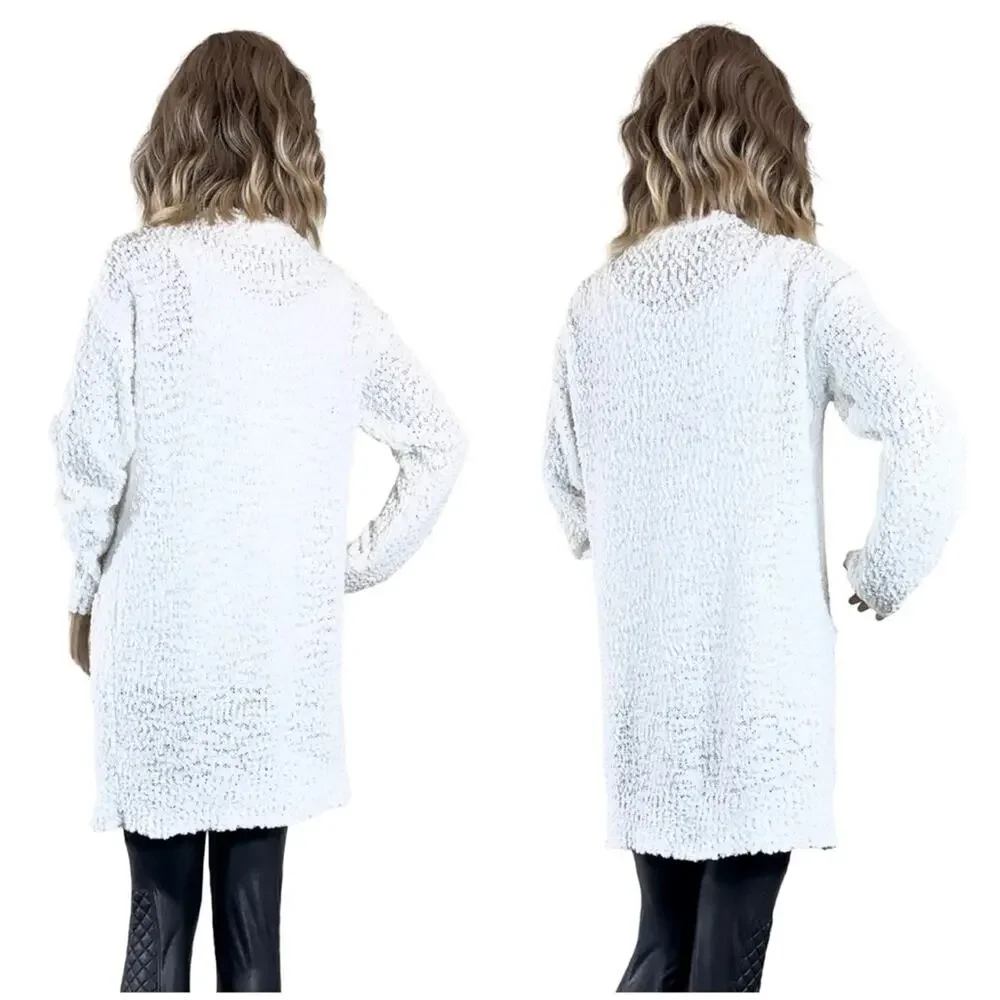 Listicle Ivory White Chunky Popcorn Knit Open Cardigan SZ M $49 - Picture 8 of 10
